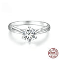 Silver electroplated moissanite ring with 1 karat stone, MSR003, slim 0.25cm band
