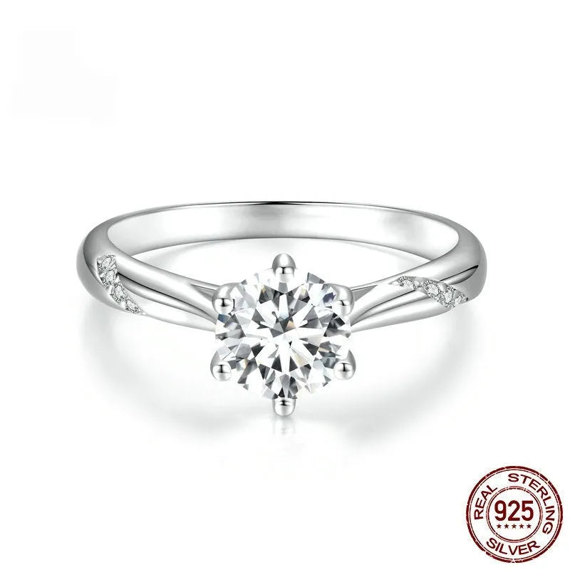Silver electroplated moissanite ring with 1 karat stone, MSR003, slim 0.25cm band