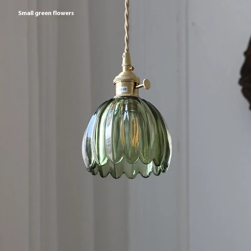 Vintage Nordic style glass flower chandelier with coloured glass shades for bedroom bedside lighting