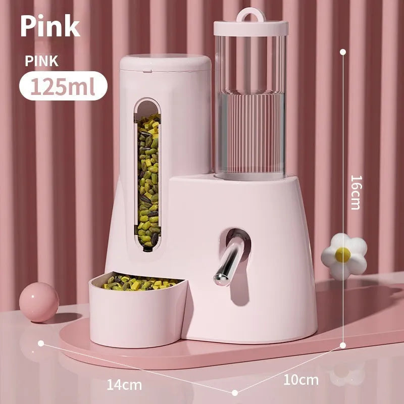 White automatic drinking water feeder and food basin for Djungarian hamsters