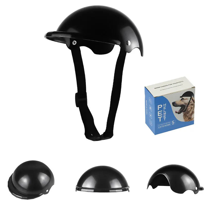 Small S size plastic pet helmet for dogs and cats in pink, black, yellow, or green colours.