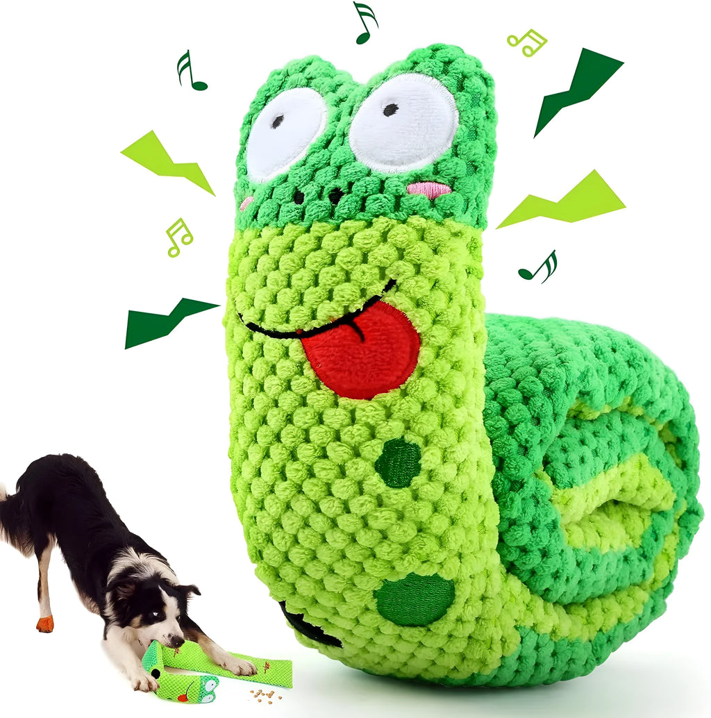 Transformable dog puzzle toy in velvet material with squeakers for foraging training