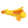 Yellow teddy fabric duck-shaped dog toy with squeaker and hidden food compartment