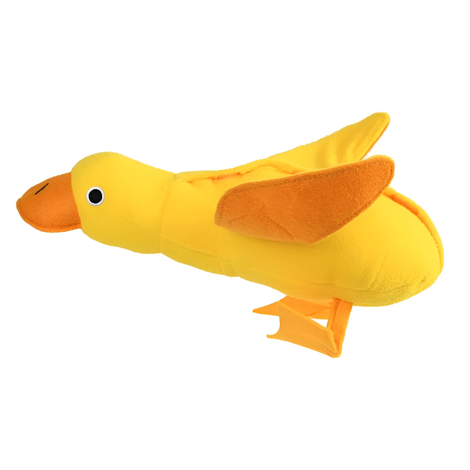 Yellow teddy fabric duck-shaped dog toy with squeaker and hidden food compartment
