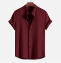 Mens loose fit short sleeve shirt in summer colours including wine red, dark green and light blue