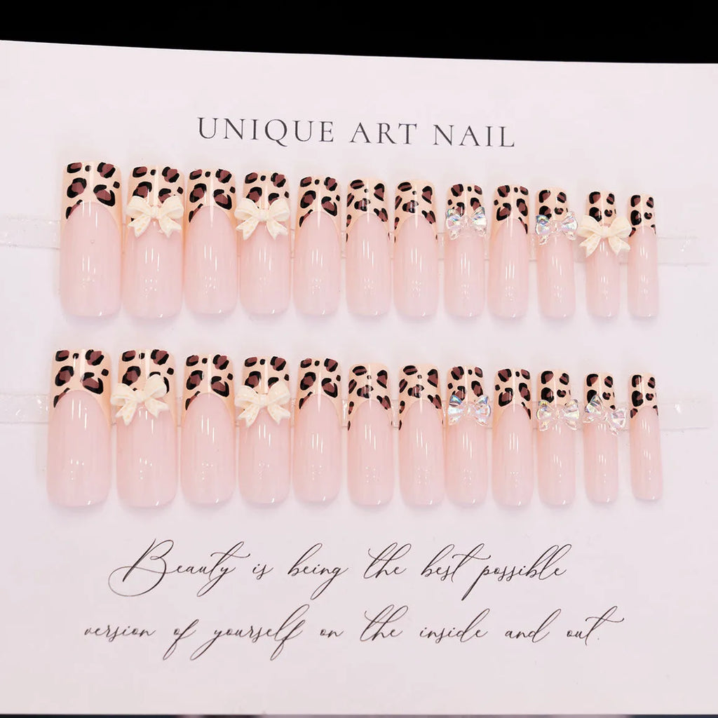 Leopard print butterfly patterned artificial fingernail pieces for nail art decoration