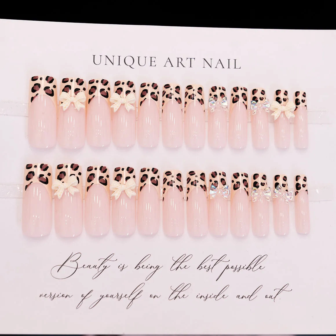 Leopard print butterfly patterned artificial fingernail pieces for nail art decoration
