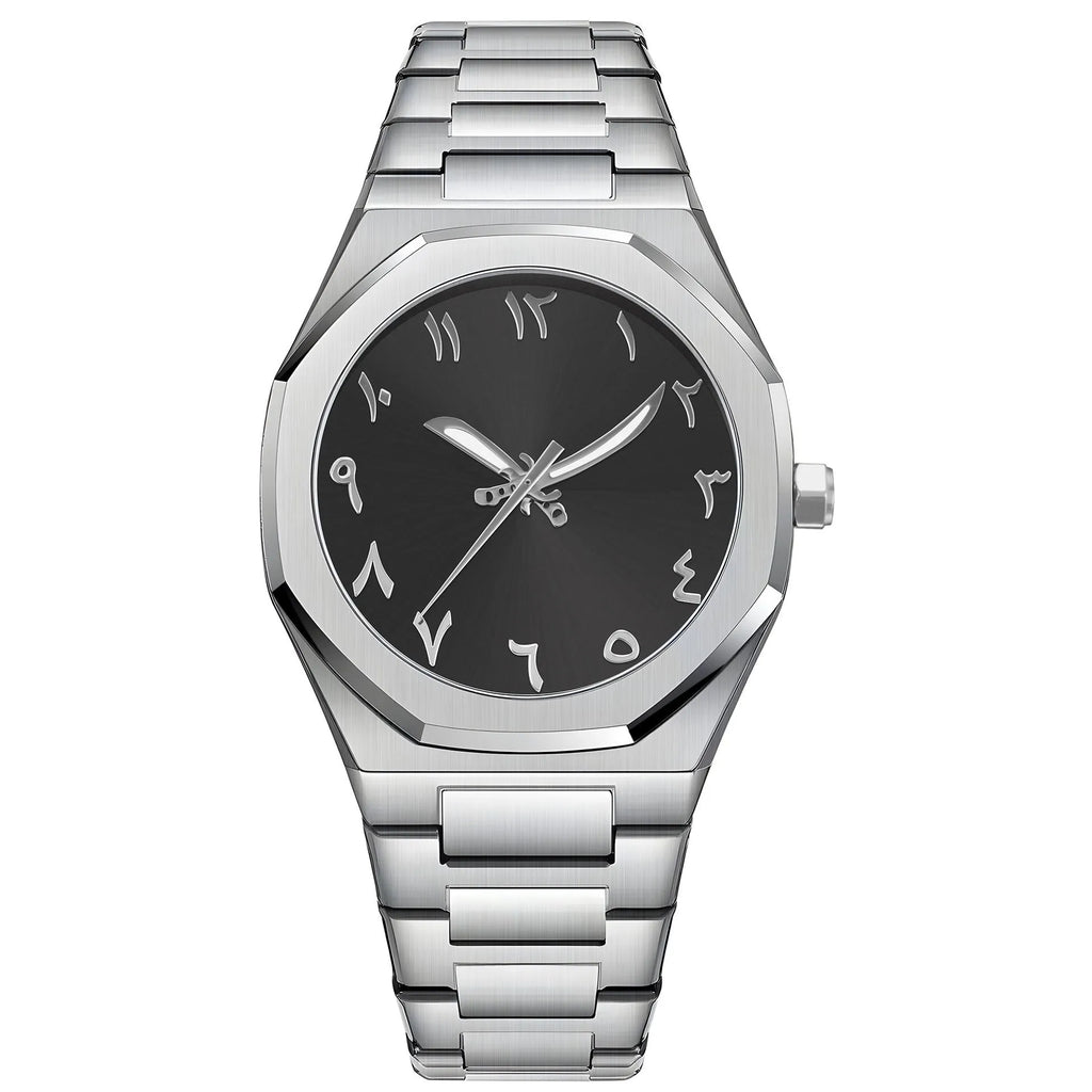 Men's steel belt quartz watch with 10mm case thickness in business casual style