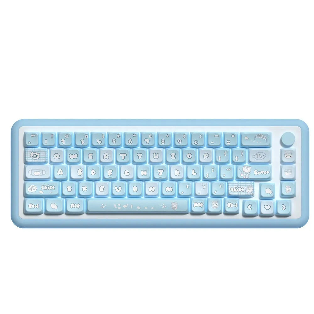Watercolour cat design PBT keycap set for mechanical keyboards, showing 138 or 158 keys with opaque legends.