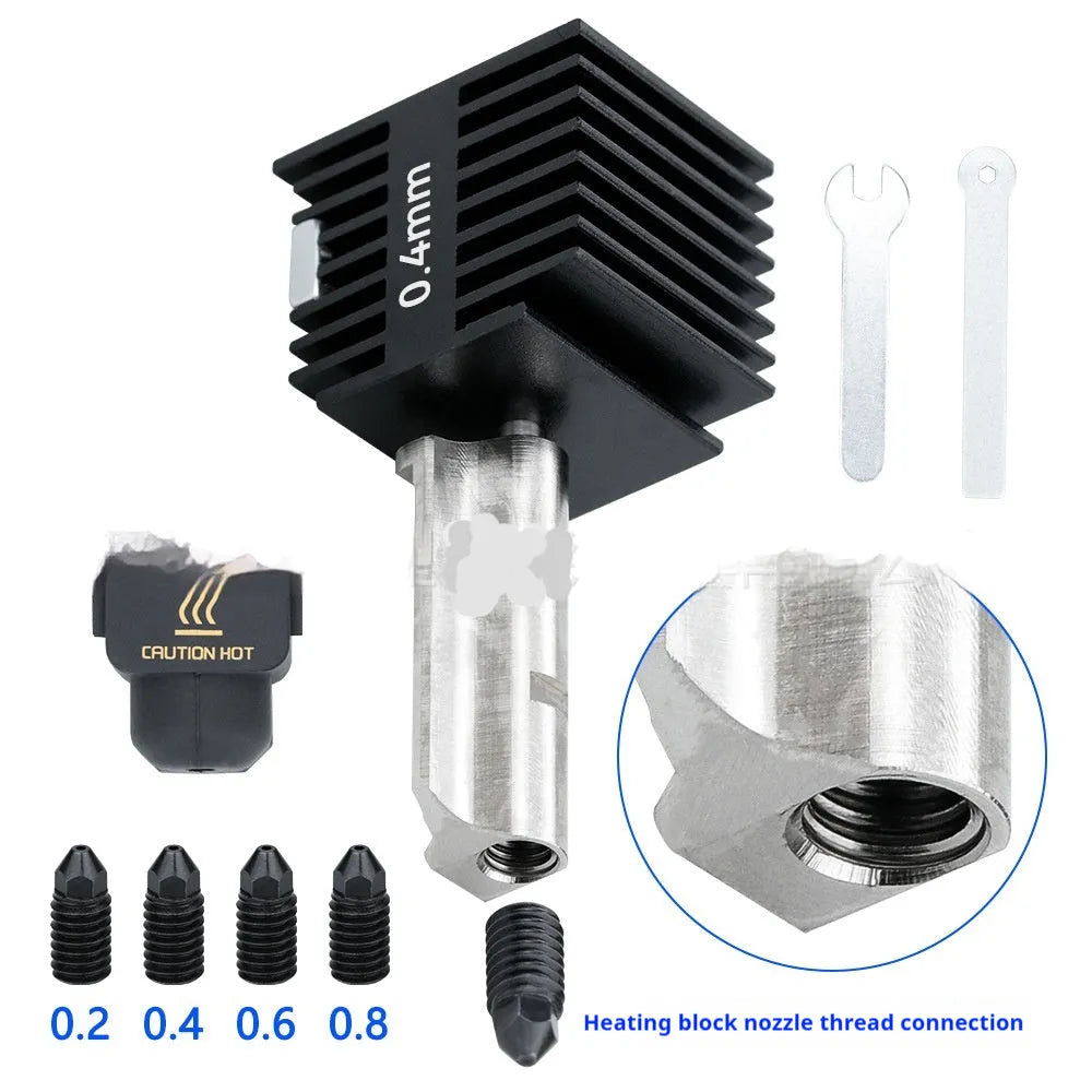 Hardened steel hot end assembly with black silicone sleeve for Bambu Lab A1 Mini 3D printer