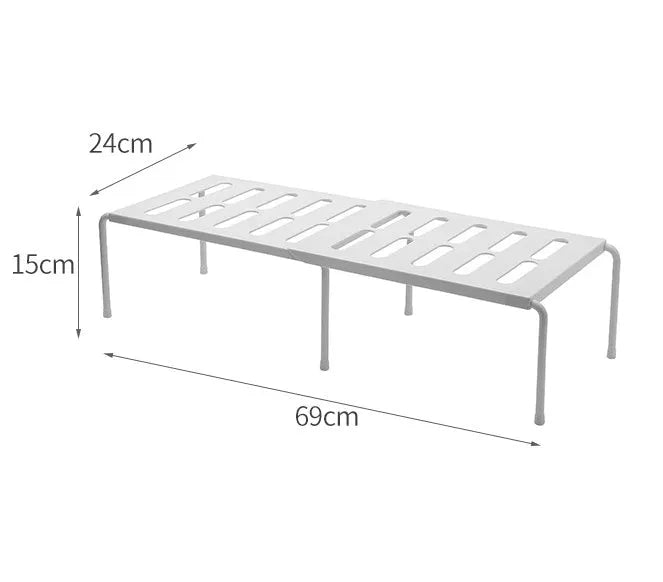 Telescopic plastic kitchen rack in white, adjustable height 36-69cm, floor-standing with Japanese style