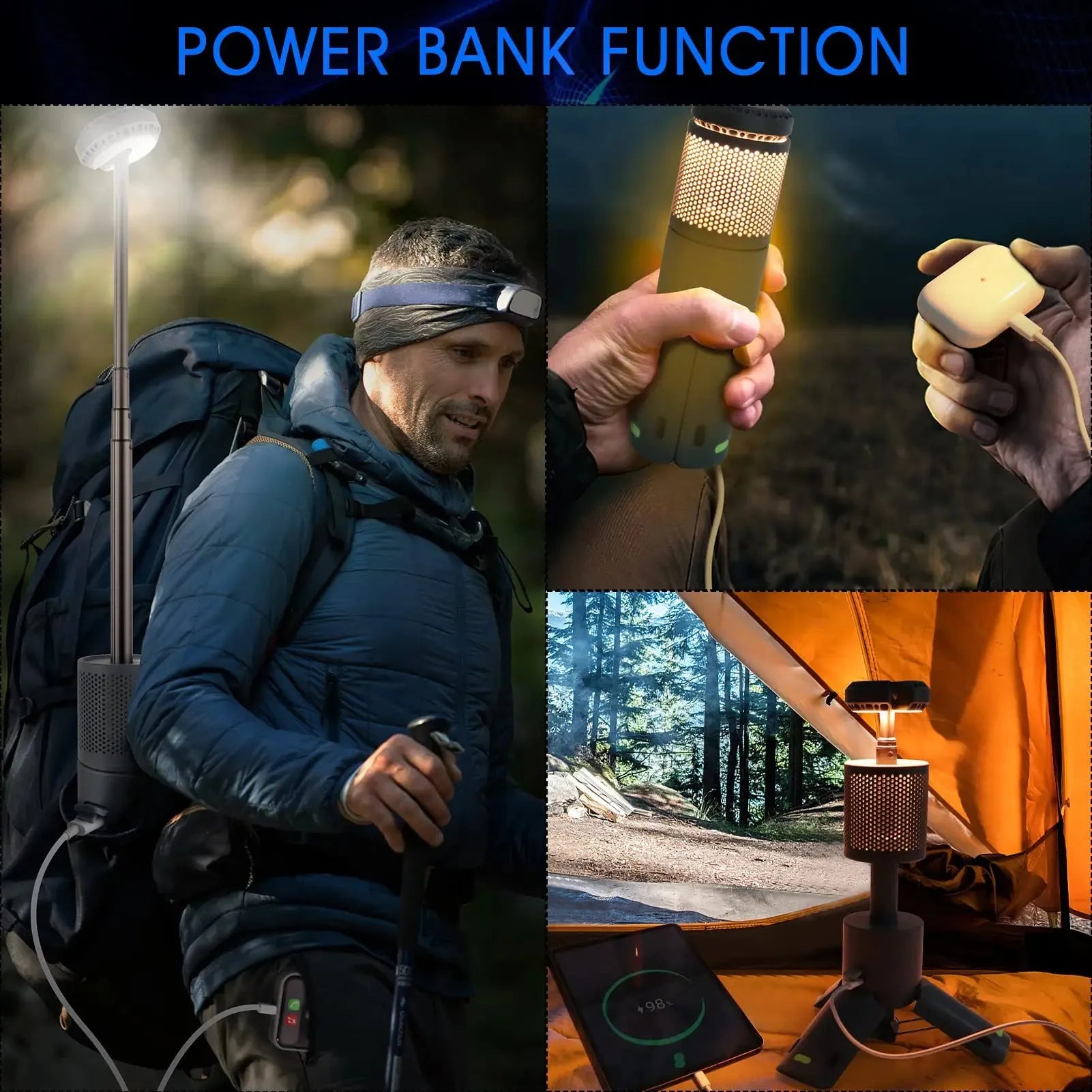 Outdoor camping portable LED light in off white and dark grey colour options with button switch