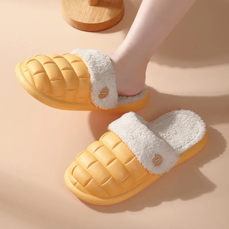 EVA detachable plaid slippers with plush lining in pink colour for women