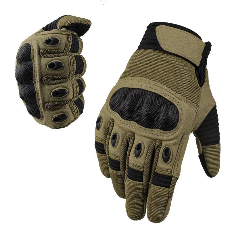 Pair of touch screen military tactical full finger motorbike gloves in knitted fabric black colour