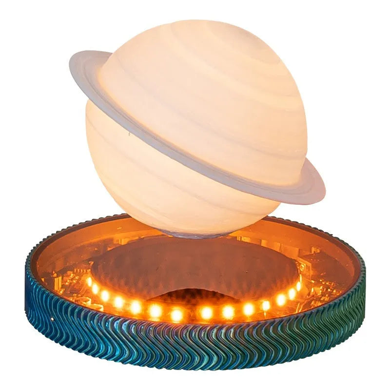 Magnetic suspension moon lamp with 3D printed celestial design floating above surface