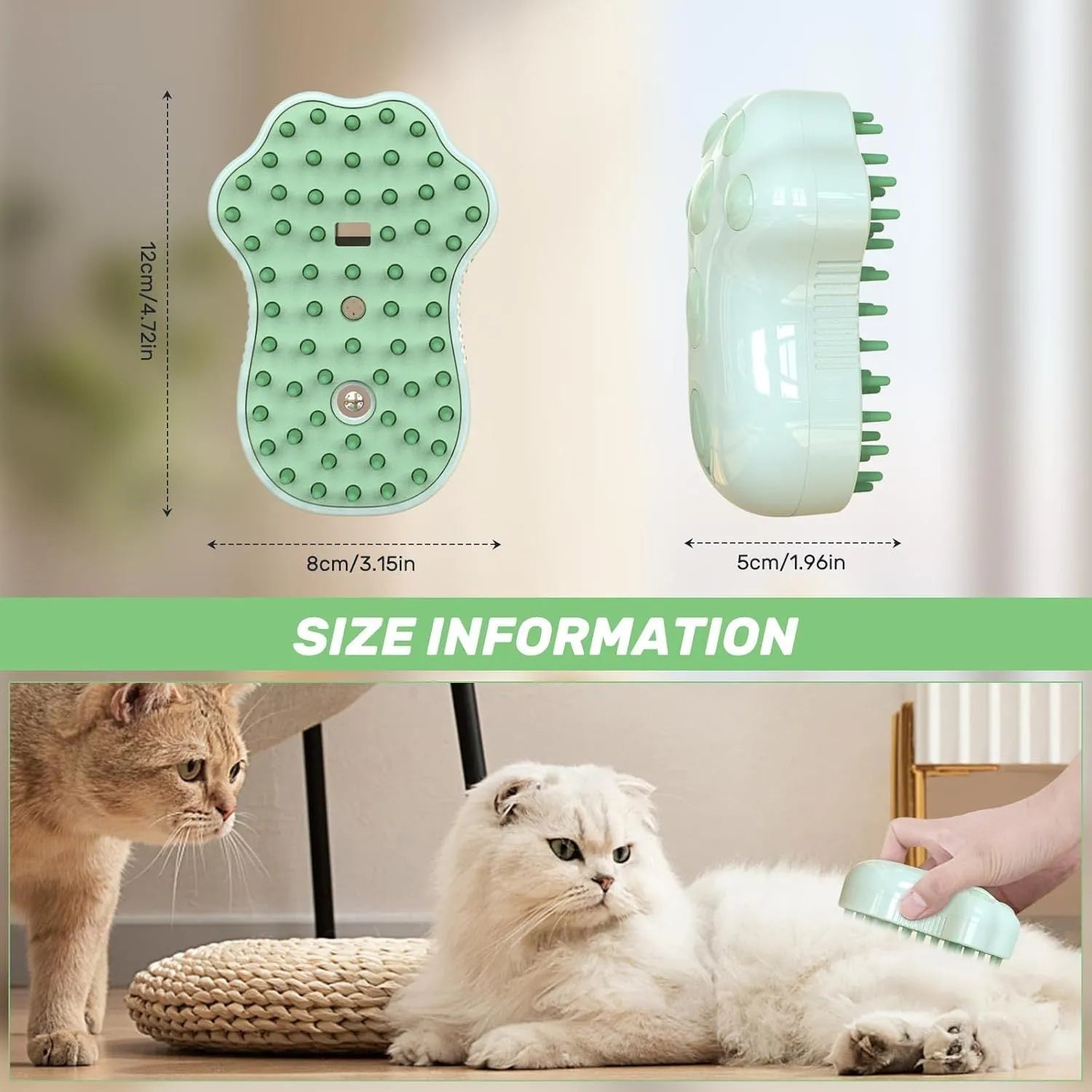 Blue rechargeable self-cleaning cat steam brush with silicone bristles and mist spray bottle