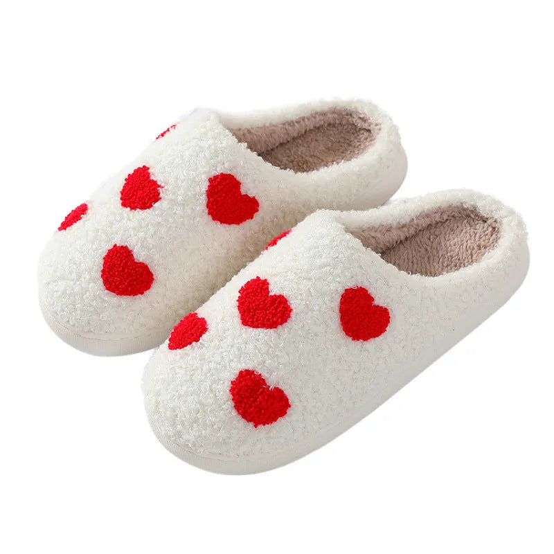 Adult women's plush cartoon pattern slippers with round toe and non-slip PVC sole