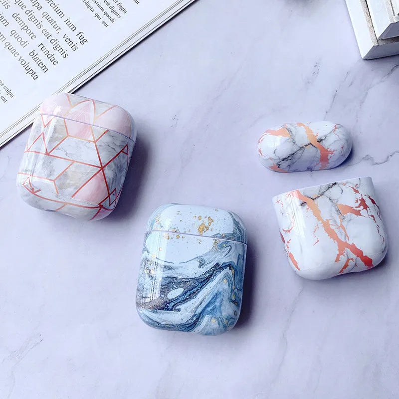 White Marble hard PC protective case for Apple AirPods 1 and AirPods 2 charging box