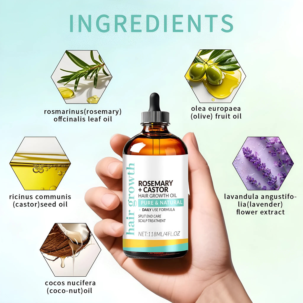 Hair treatment oil bottle with 118ml content and attached massage brush applicator
