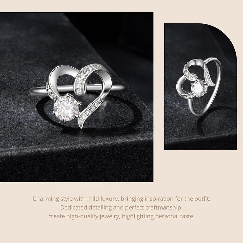Heart-shaped super flash ring with electroplated finish and 0.5ct colour certificate for women