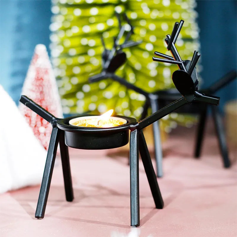 Iron Christmas deer candlestick holder with elk bracket design for festive decoration