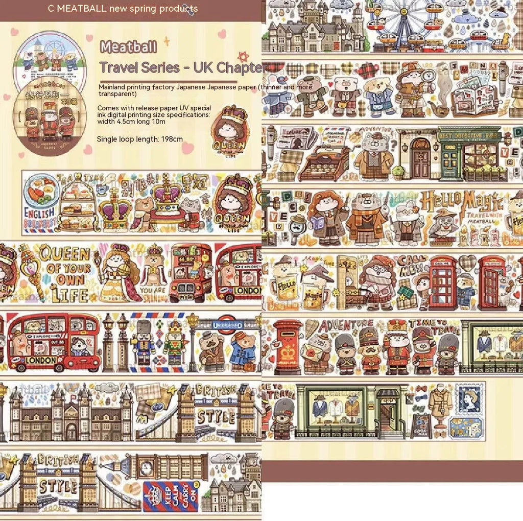 Sheet of cute cartoon character stickers on Japanese paper for haemorrhoid tape packaging.