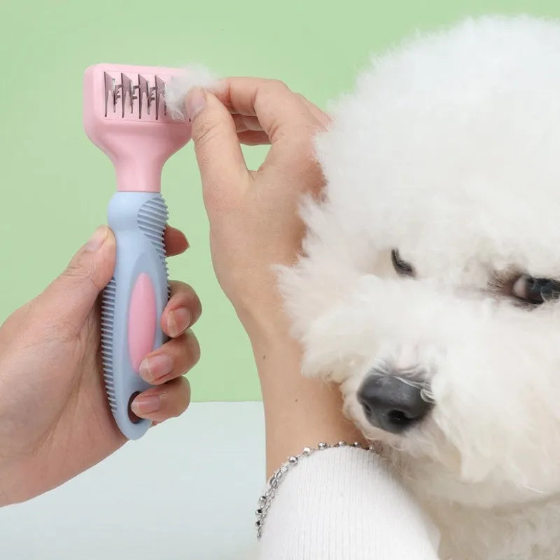 Stainless steel pet grooming comb for dogs and cats in pink or purple colour