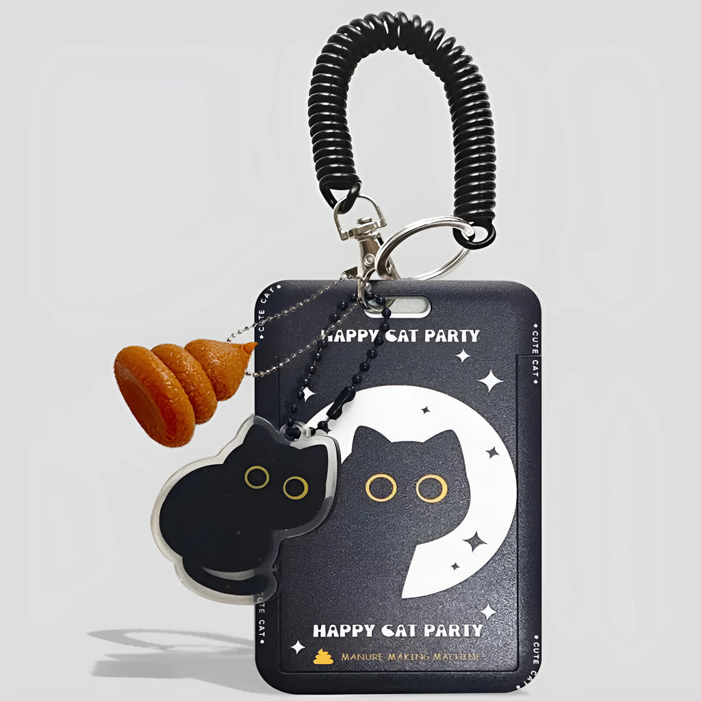 Cartoon little black cat design plastic card sleeve holder with ferrule pendant