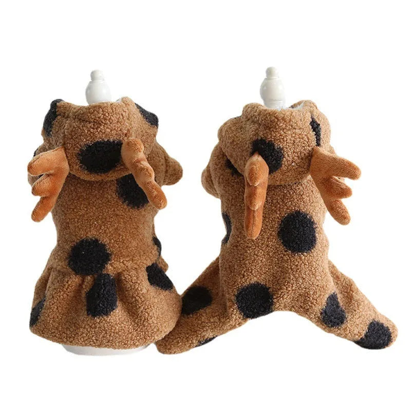 Polka dot elk couple pet costume for dog or cat in skirt or four legs style