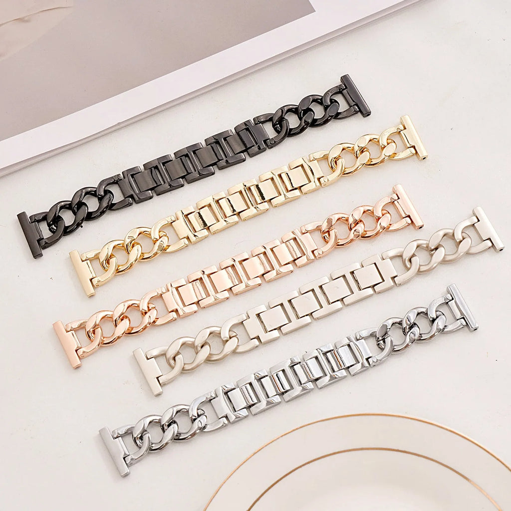 Denim chain design metal Apple Watch strap in multiple colour options showing lug connection