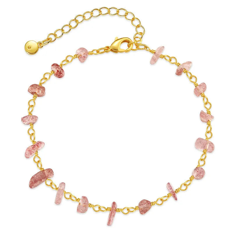 Irregular geometric gravel bracelet with crystal accents in 18K gold plated copper, showing blue colour option