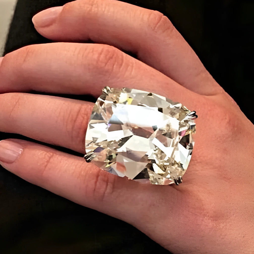 Women's white gold colour geometric ring with inlaid square diamond design on alloy band