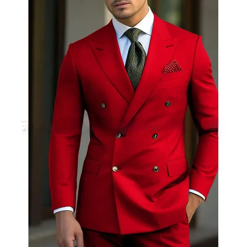 Men's regular-cut two-piece suit in light business style, cotton blend fabric, available in multiple colours