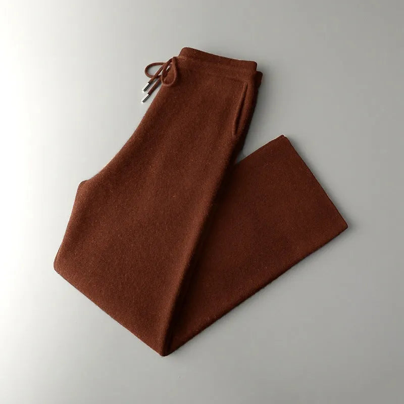 Men's Thickening Wide Leg Pants in Wool Solid Colour Mid-High Waist Drawstring Casual Trousers Available Light Gray Dark Gray Light Camel Black Caramel Cyan S-XXL
