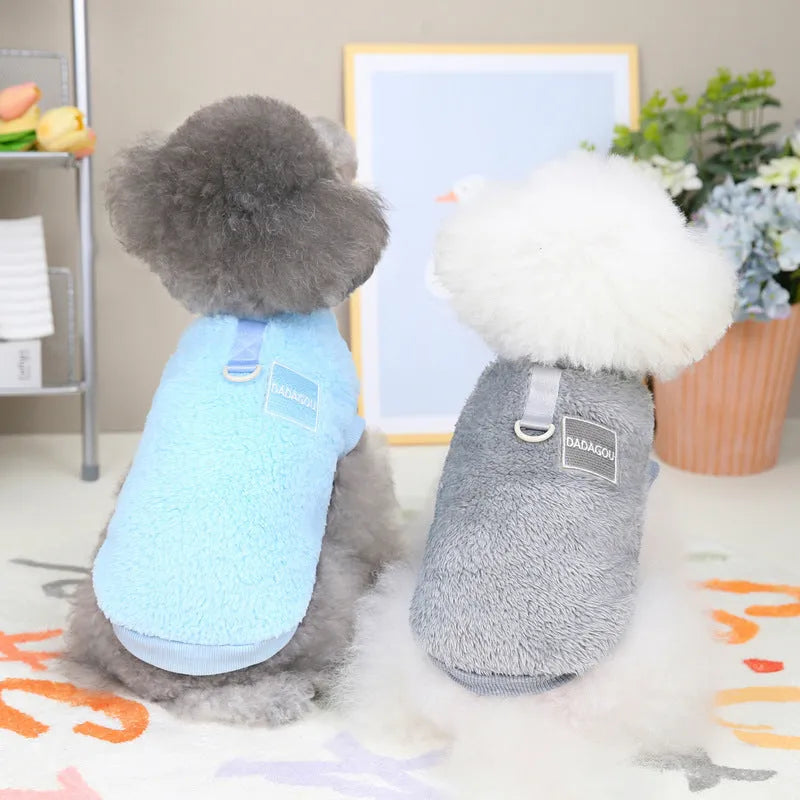 Coral fleece pet jacket for dogs and cats in blue, brown, grey, pink, red or water green colours
