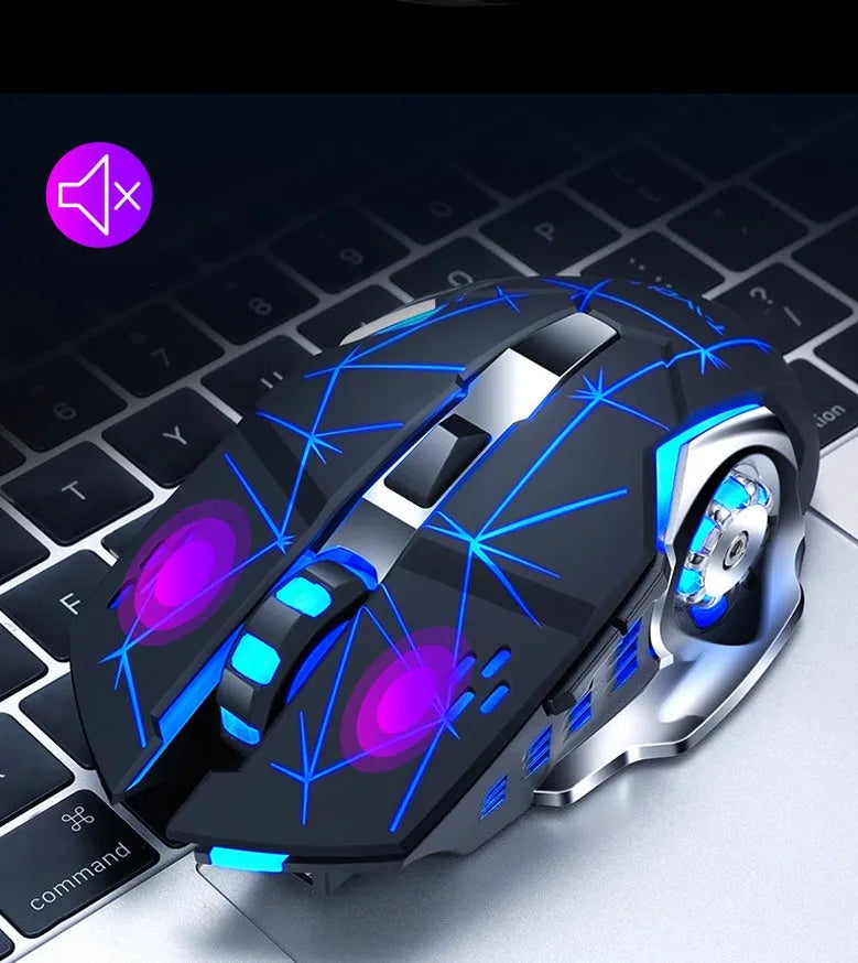 Black and white wireless silent mouse for laptops with six buttons and 2400dpi optical sensor