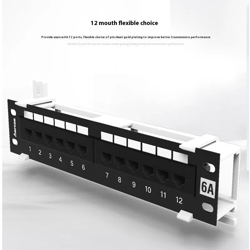 Black AMPCOM 12-port unshielded network distribution frame for home cable wiring