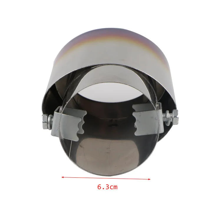 Stainless steel car exhaust tail pipe showing straight and curved style options in different coloured finishes.