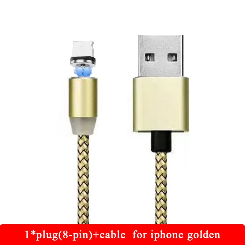 YBD 1m magnetic LED charging cable with cotton braided design and aluminium connector for Apple iPhone compatibility