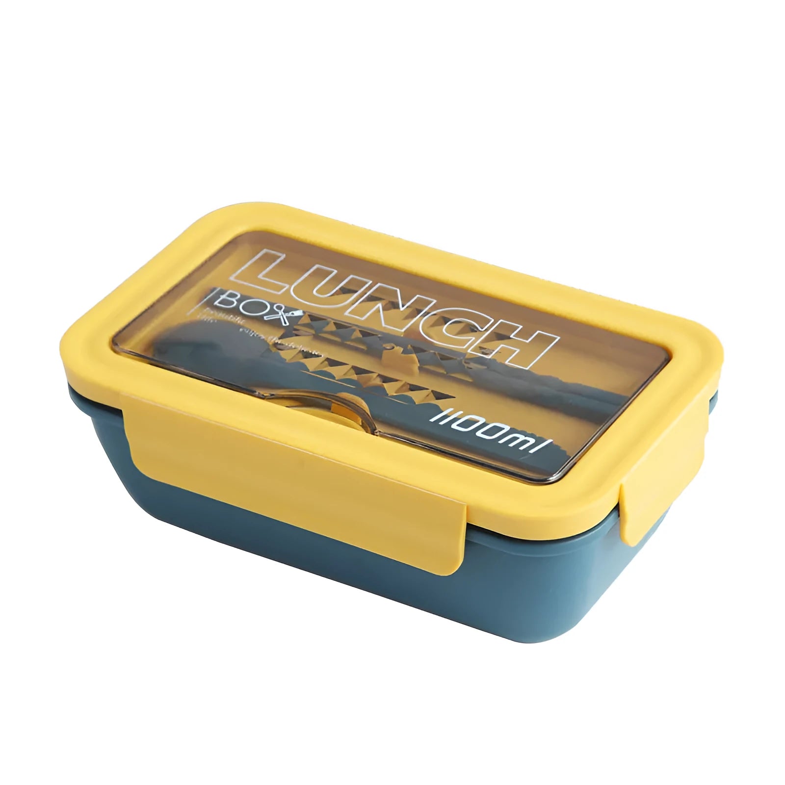 Green four-layer partitioned bento lunch box with Nordic style design, shown open.
