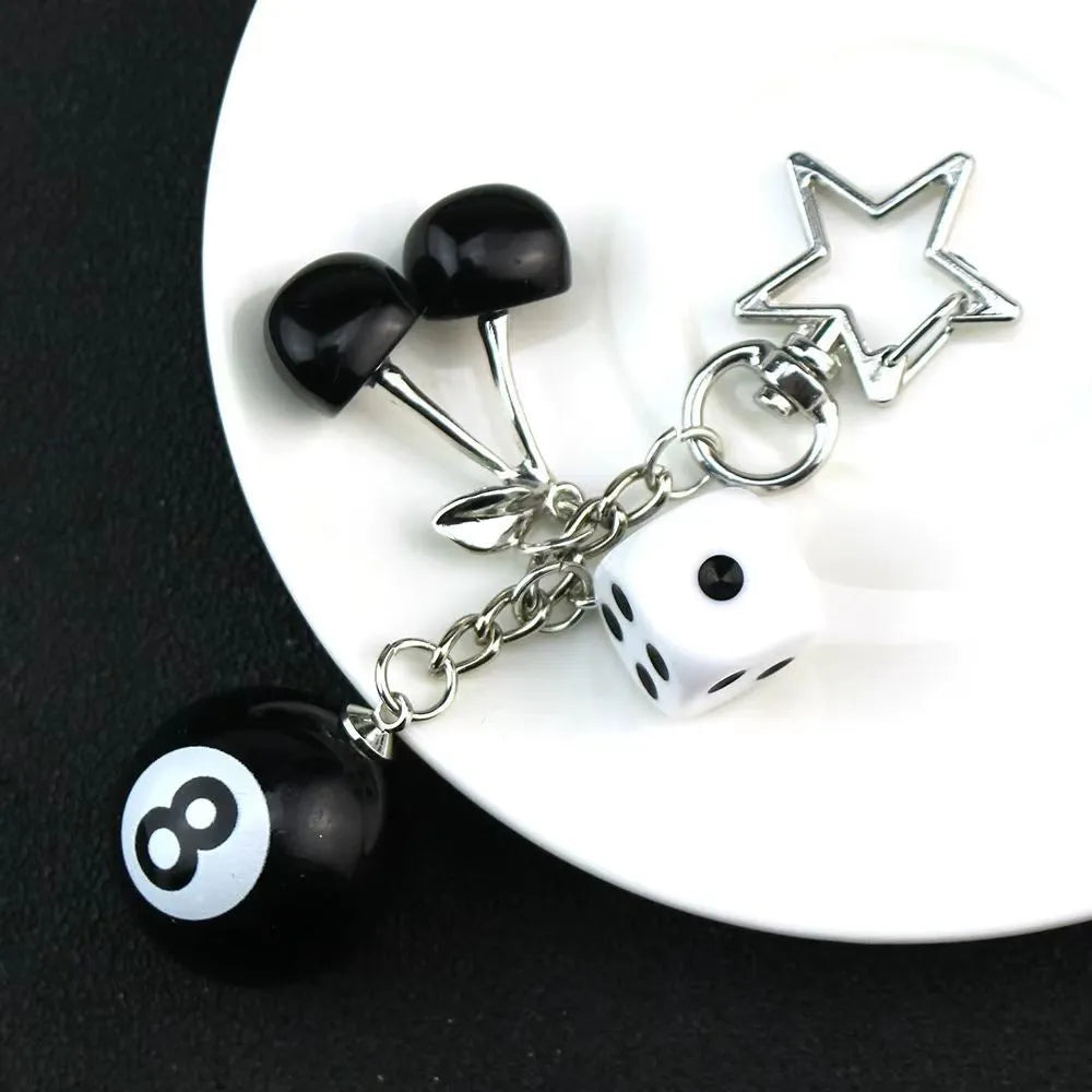 Creative cherry table tennis pendant keychain in plastic resin with alloy ring, sweet cool style