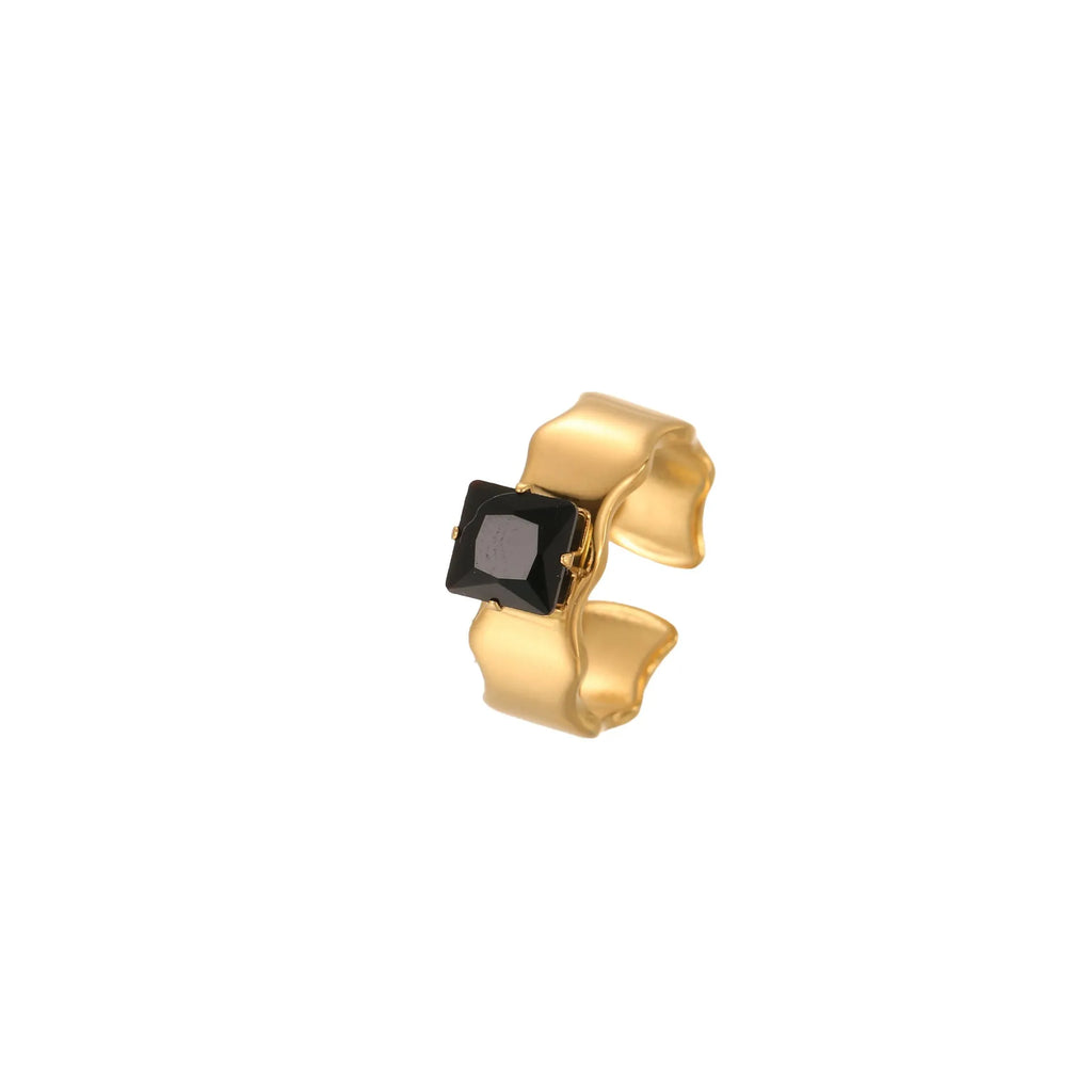 Women's adjustable geometric ring with zirconia stones on electroplated stainless steel band