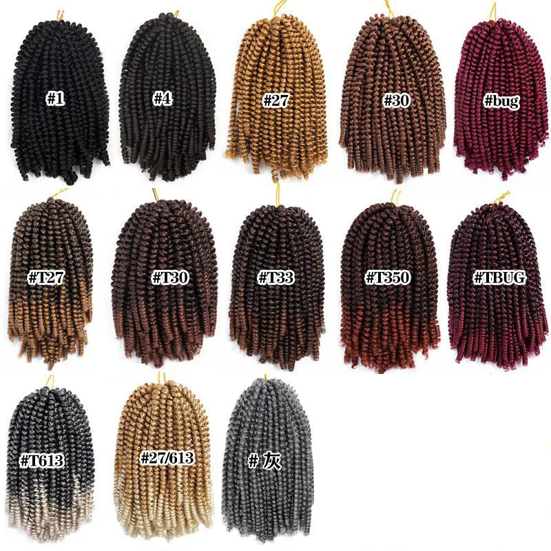 110g chemical fibre hair extensions in 8 inch length with four colour swatches 1B black 27 brown 30 brown and 350 ombre