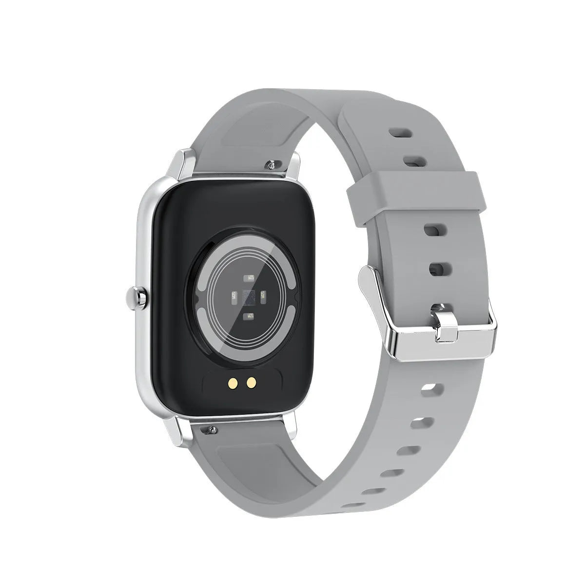 H80 black sports smart watch with 1.69-inch touchscreen on a silicone strap, displaying heart rate data.