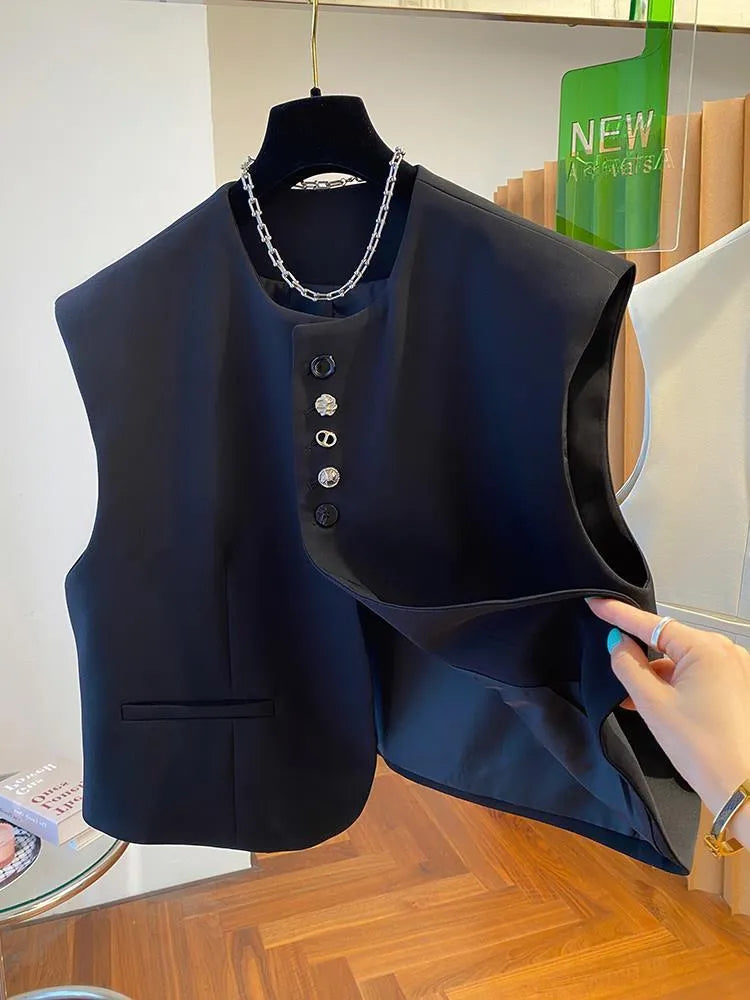 Loose-fitting bandage dress waistcoat in polyester fabric with 40cm length and pocket design