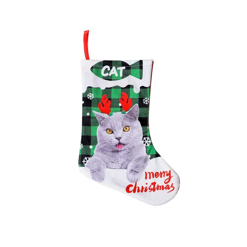 American-style Christmas decoration cloth with puppy and cat plaid designs measuring 26x36cm