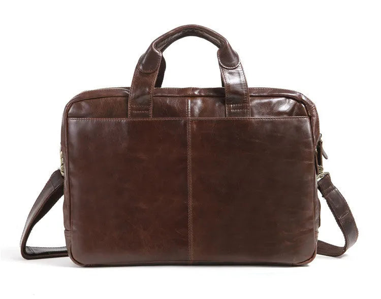 Brown 18-inch men's business briefcase in first-layer cowhide leather with visible patterning