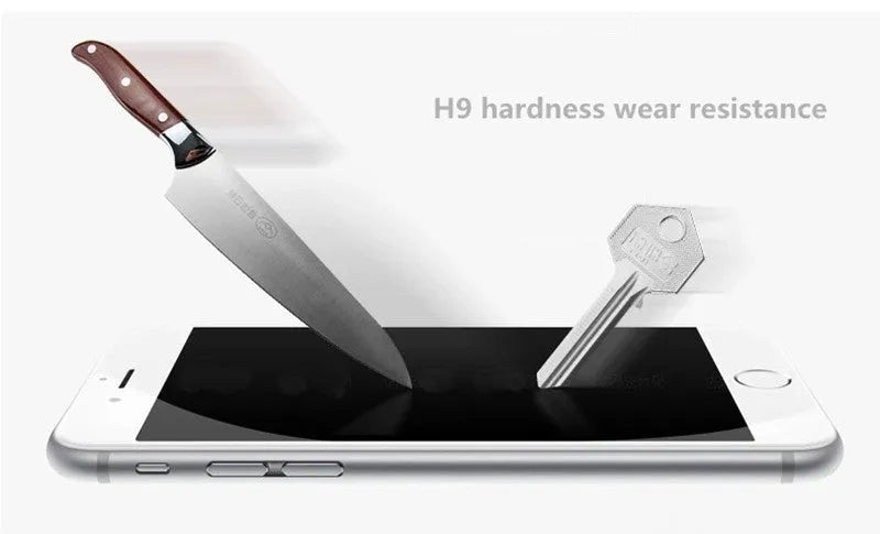 Tempered glass screen protector with 9H hardness for iPhone on a clean surface