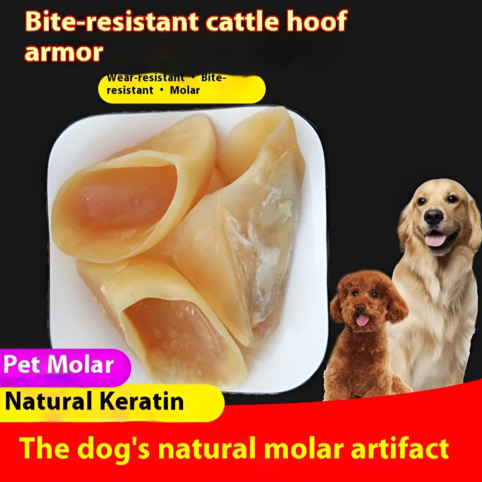 Natural cowhide dog chew in hoof shell colour for small and large dog breeds