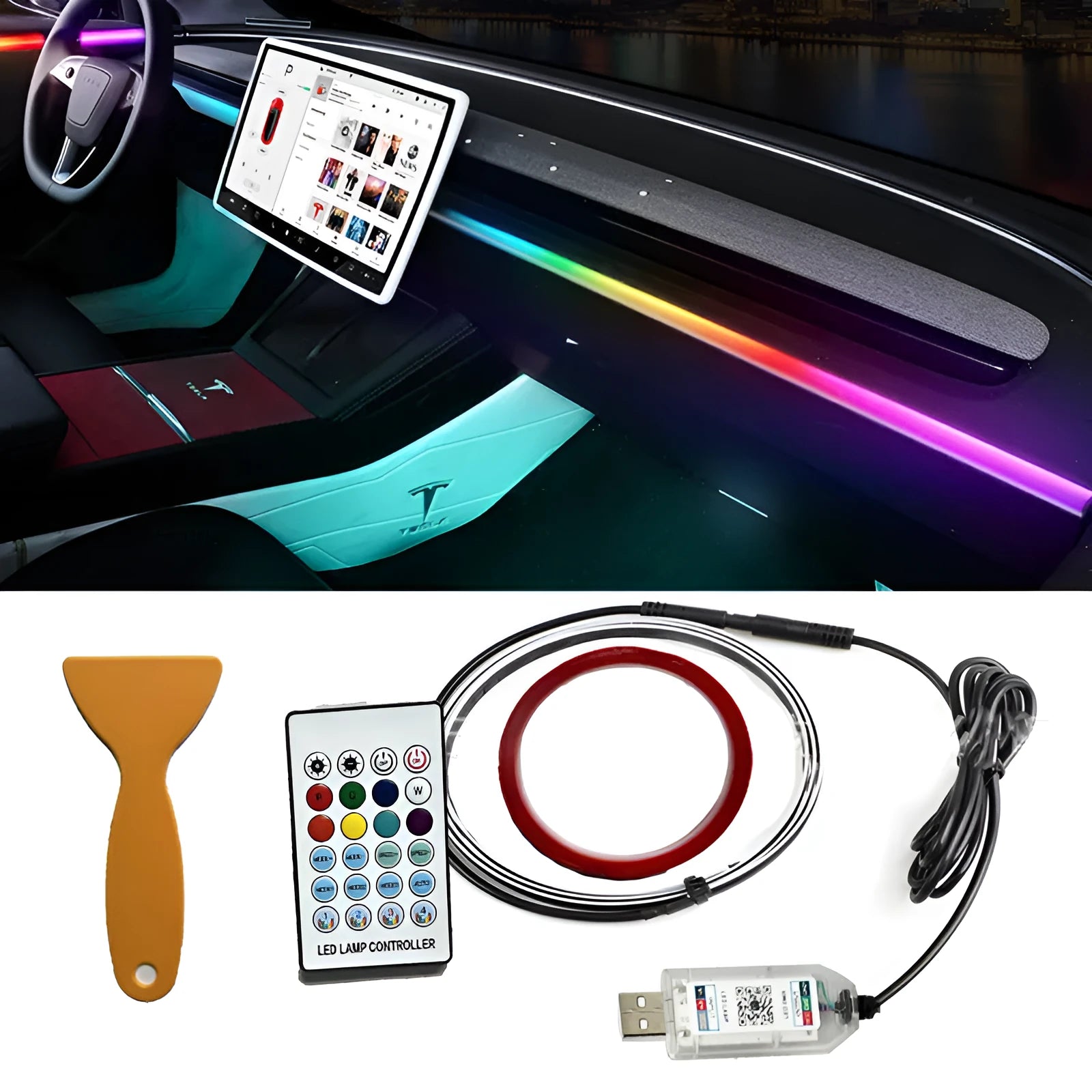USB car ambient light music sync strip ABS plastic housing 110cm flexible LED decoration